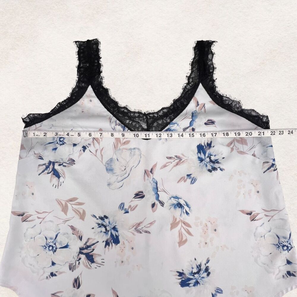 Cami XL Blue Pink Floral Lace Trim Edge Boho V Neck Romantic Lightweight Blouse - Picture 3 of 8
